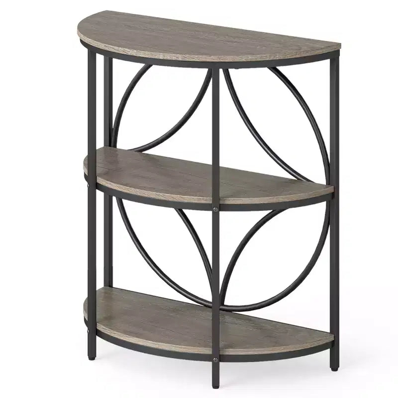 Table d'appoint demi-ronde à 3 niveaux Costway avec étagères de rangement en métal robuste pour salon