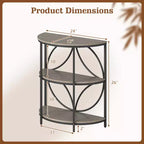 Table d'appoint demi-ronde à 3 niveaux Costway avec étagères de rangement en métal robuste pour salon