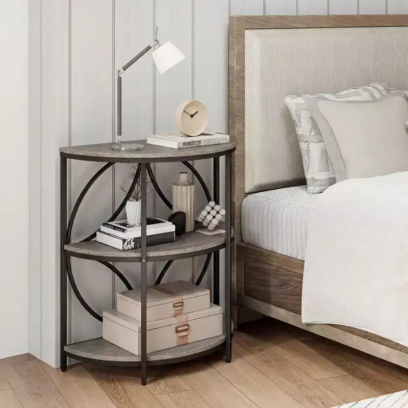 Table d'appoint demi-ronde à 3 niveaux Costway avec étagères de rangement en métal robuste pour salon