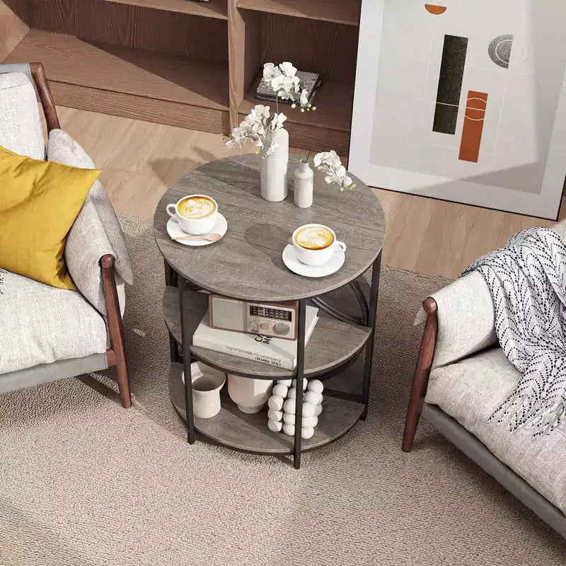 Table d'appoint demi-ronde à 3 niveaux Costway avec étagères de rangement en métal robuste pour salon