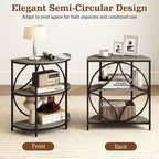 Table d'appoint demi-ronde à 3 niveaux Costway avec étagères de rangement en métal robuste pour salon