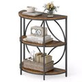 Costway 3-Tier Half Round End Table w/Study Metal Frame Storage Shelves for Living Room Rustic Brown