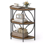 Costway 3-Tier Half Round End Table w/Study Metal Frame Storage Shelves for Living Room Rustic Brown