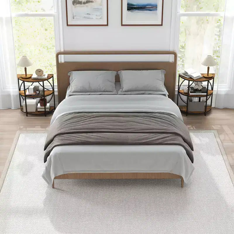 Table d'appoint demi-ronde à 3 niveaux Costway avec étagères de rangement en métal robuste pour salon, marron rustique