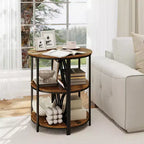 Table d'appoint demi-ronde à 3 niveaux Costway avec étagères de rangement en métal robuste pour salon, marron rustique