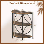 Table d'appoint demi-ronde à 3 niveaux Costway avec étagères de rangement en métal robuste pour salon, marron rustique