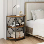 Table d'appoint demi-ronde à 3 niveaux Costway avec étagères de rangement en métal robuste pour salon, marron rustique