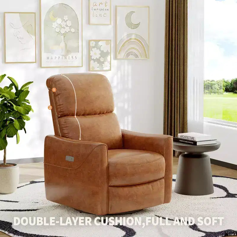 Fauteuil inclinable, pivotant et basculant électrique, en similicuir avec repose-pieds réglable, dossier haut, support lombaire et port USB, planeur pour salon et chambre de bébé