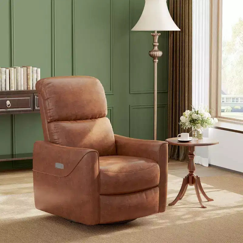 Fauteuil inclinable, pivotant et basculant électrique, en similicuir avec repose-pieds réglable, dossier haut, support lombaire et port USB, planeur pour salon et chambre de bébé