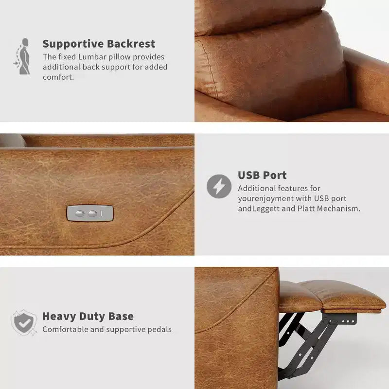 Fauteuil inclinable, pivotant et basculant électrique, en similicuir avec repose-pieds réglable, dossier haut, support lombaire et port USB, planeur pour salon et chambre de bébé