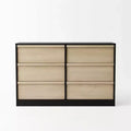 Modern Black Wood Grain Paper Double Dresser Organizer with 6 Drawers Large Storage