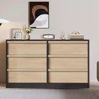 Grande commode double organisatrice en papier grain de bois noir moderne avec 6 tiroirs grand rangement