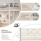 Lit superposé jumeau sur grand en métal robuste, construction solide et silencieuse avec échelle et barrières de sécurité, design peu encombrant, aucun sommier tapissier requis