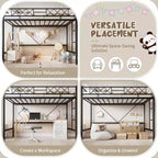 Lit superposé jumeau sur grand en métal robuste, construction solide et silencieuse avec échelle et barrières de sécurité, design peu encombrant, aucun sommier tapissier requis