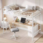 Lit superposé jumeau sur grand en métal robuste, construction solide et silencieuse avec échelle et barrières de sécurité, design peu encombrant, aucun sommier tapissier requis