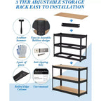 Étagères métalliques de garage réglables à 3 niveaux, unités de rangement robustes, capacité de charge de 907 kg (2000 lb), étagères utilitaires pour garage, entrepôt