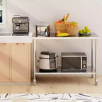 Table de préparation en acier inoxydable à 2 niveaux avec étagère inférieure réglable et pieds préinstallés, tables de préparation professionnelles pour cuisine, restaurant, maison