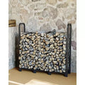 4FT Steel Firewood Rack, Adjustable Log Holder for Indoor & Outdoor Use, Wood Storage Organizer for Fireplace and Fire Pit, Matte Black