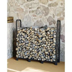 4FT Steel Firewood Rack, Adjustable Log Holder for Indoor & Outdoor Use, Wood Storage Organizer for Fireplace and Fire Pit, Matte Black