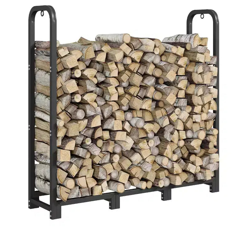 Range-bûches en acier de 4 pieds, support à bûches réglable pour intérieur et extérieur, organisateur de bois pour cheminée et brasero, noir mat