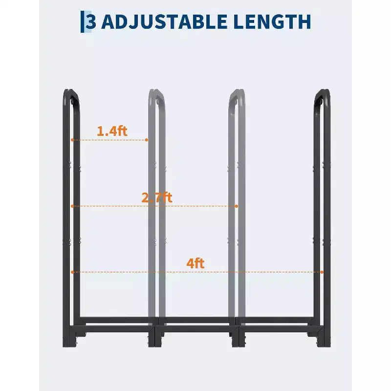 Range-bûches en acier de 4 pieds, support à bûches réglable pour intérieur et extérieur, organisateur de bois pour cheminée et brasero, noir mat