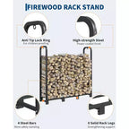 Range-bûches en acier de 4 pieds, support à bûches réglable pour intérieur et extérieur, organisateur de bois pour cheminée et brasero, noir mat
