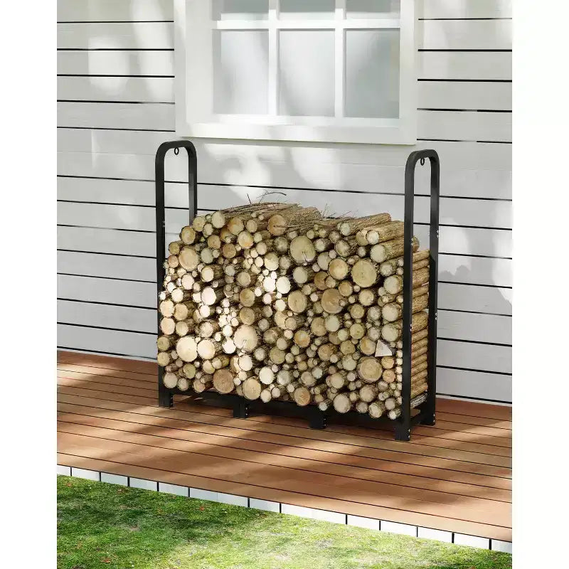 Range-bûches en acier de 4 pieds, support à bûches réglable pour intérieur et extérieur, organisateur de bois pour cheminée et brasero, noir mat