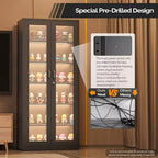 Armoire de présentation VINGLI verrouillable avec portes vitrées et 5 étagères réglables, meuble de rangement en métal noir de 180 cm, vitrine, bar à liqueurs, bibliothèque.