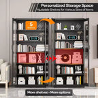 Armoire de présentation VINGLI verrouillable avec portes vitrées et 5 étagères réglables, meuble de rangement en métal noir de 180 cm, vitrine, bar à liqueurs, bibliothèque.