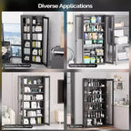 Armoire de présentation VINGLI verrouillable avec portes vitrées et 5 étagères réglables, meuble de rangement en métal noir de 180 cm, vitrine, bar à liqueurs, bibliothèque.