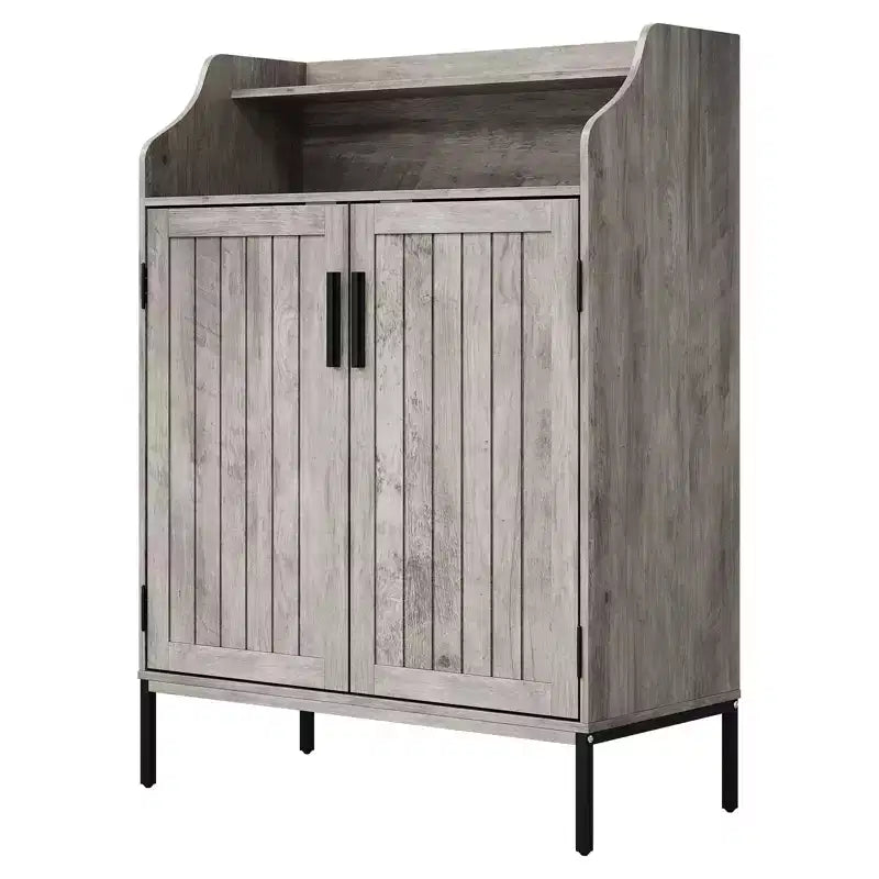 Meuble à chaussures 5 niveaux avec portes, Organiseur de rangement pour chaussures en bois moderne de 104 cm de haut avec 3 étagères réglables pour l'entrée et le couloir
