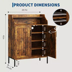 Meuble à chaussures 5 niveaux avec portes, Organiseur de rangement pour chaussures en bois moderne de 104 cm de haut avec 3 étagères réglables pour l'entrée et le couloir