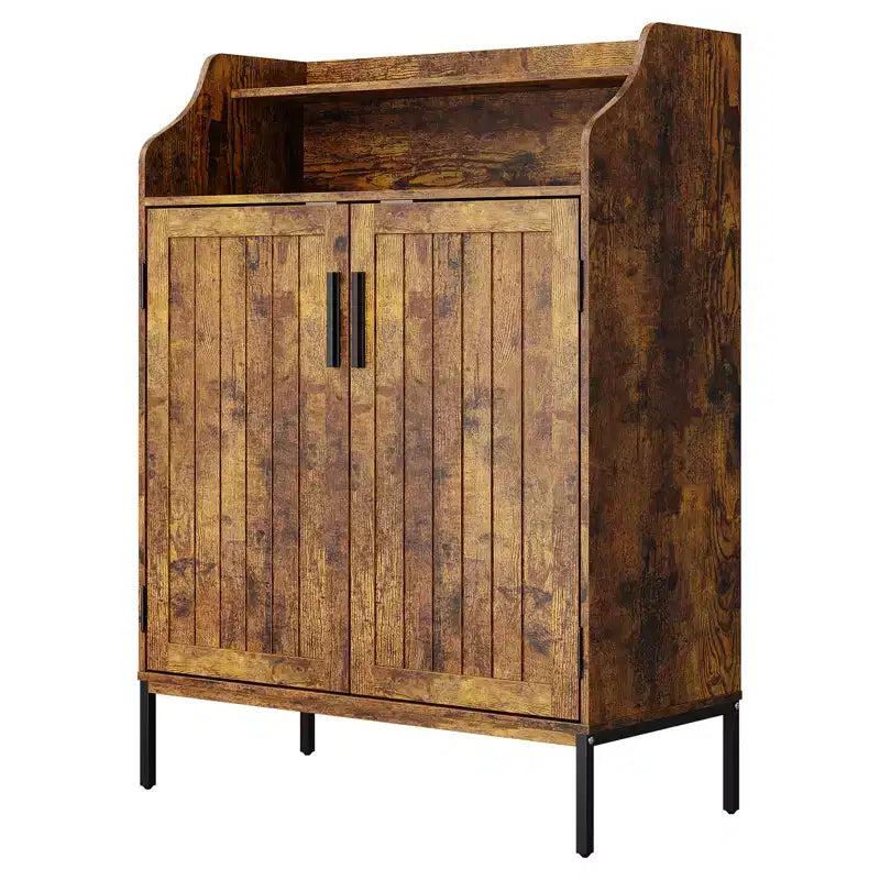Meuble à chaussures 5 niveaux avec portes, Organiseur de rangement pour chaussures en bois moderne de 104 cm de haut avec 3 étagères réglables pour l'entrée et le couloir