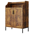 Meuble à chaussures 5 niveaux avec portes, Organiseur de rangement pour chaussures en bois moderne de 104 cm de haut avec 3 étagères réglables pour l'entrée et le couloir