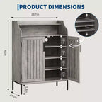 Meuble à chaussures 5 niveaux avec portes, Organiseur de rangement pour chaussures en bois moderne de 104 cm de haut avec 3 étagères réglables pour l'entrée et le couloir