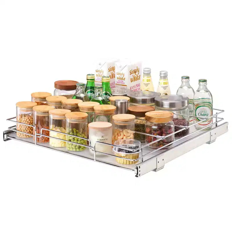 20 W x 21 D Pull Out Cabinet Organizer Heavy Duty Slide Out Pantry Shelves Chrome Plated Steel Roll Out Drawers