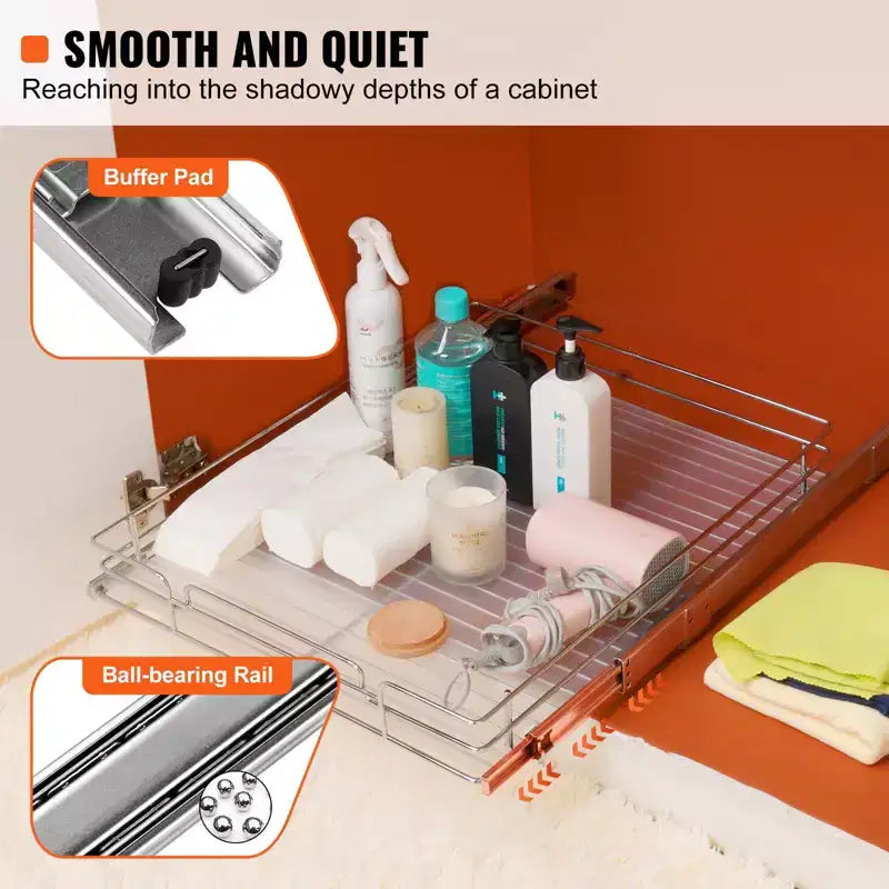 Organisateur de placard coulissant 20 L x 21 P, étagères de garde-manger coulissantes robustes en acier chromé, tiroirs coulissants