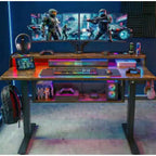 Bureau Debout Électrique, 122 x 61 cm, Réglable en Hauteur avec Étagère et Support d'Écran, Bureau Gaming Debout avec Bande LED