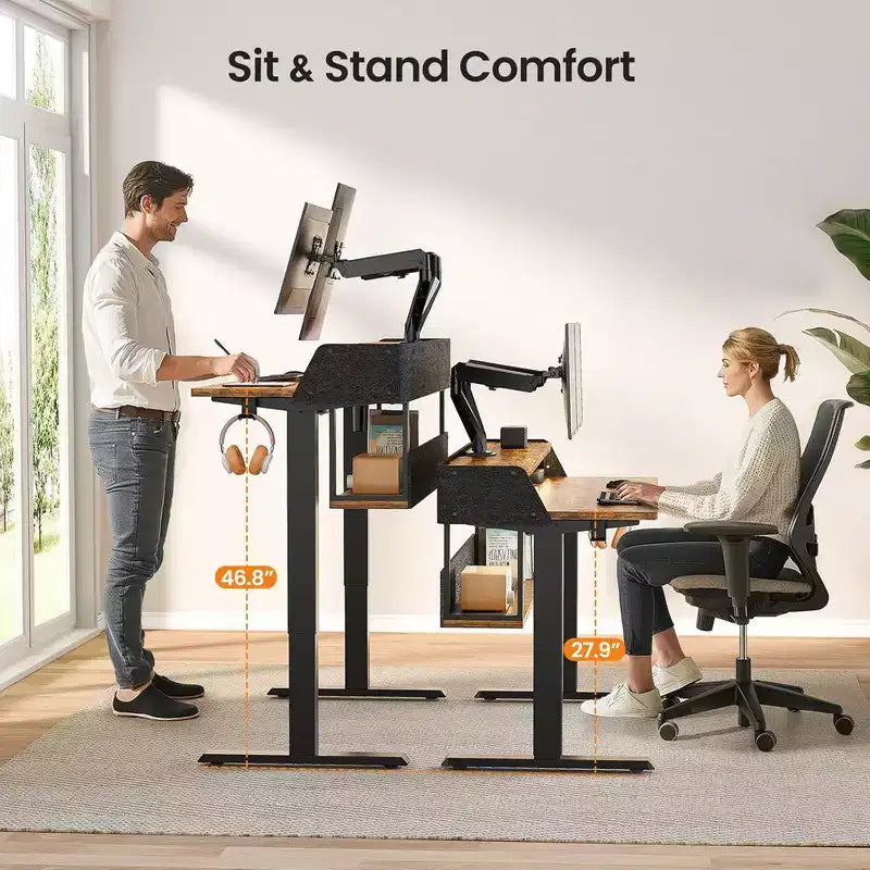 Bureau Debout Électrique, 122 x 61 cm, Réglable en Hauteur avec Étagère et Support d'Écran, Bureau Gaming Debout avec Bande LED