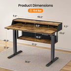 Bureau Debout Électrique, 122 x 61 cm, Réglable en Hauteur avec Étagère et Support d'Écran, Bureau Gaming Debout avec Bande LED