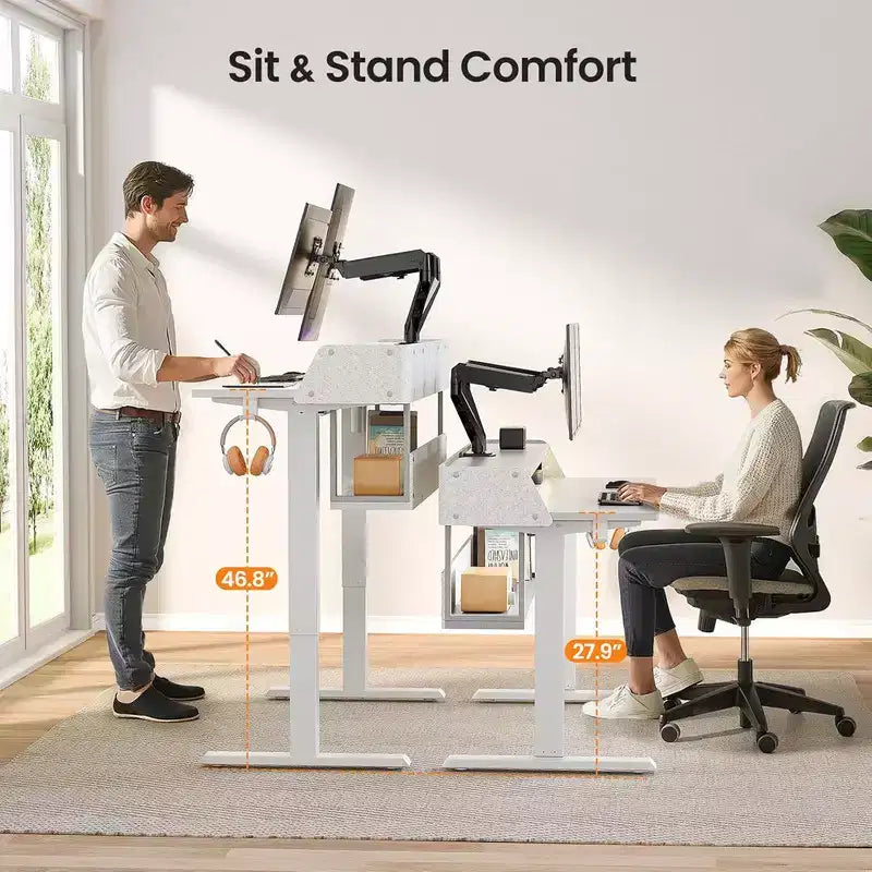 Bureau Debout Électrique, 122 x 61 cm, Réglable en Hauteur avec Étagère et Support d'Écran, Bureau Gaming Debout avec Bande LED
