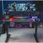 Bureau Debout Électrique, 122 x 61 cm, Réglable en Hauteur avec Étagère et Support d'Écran, Bureau Gaming Debout avec Bande LED