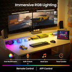 Bureau Debout Électrique, 122 x 61 cm, Réglable en Hauteur avec Étagère et Support d'Écran, Bureau Gaming Debout avec Bande LED