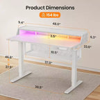 Bureau Debout Électrique, 122 x 61 cm, Réglable en Hauteur avec Étagère et Support d'Écran, Bureau Gaming Debout avec Bande LED