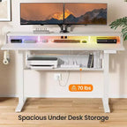Bureau Debout Électrique, 122 x 61 cm, Réglable en Hauteur avec Étagère et Support d'Écran, Bureau Gaming Debout avec Bande LED
