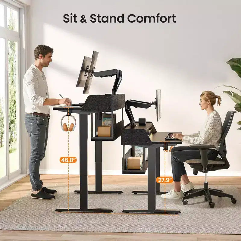 Bureau Debout Électrique, 122 x 61 cm, Réglable en Hauteur avec Étagère et Support d'Écran, Bureau Gaming Debout avec Bande LED