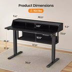 Bureau Debout Électrique, 122 x 61 cm, Réglable en Hauteur avec Étagère et Support d'Écran, Bureau Gaming Debout avec Bande LED