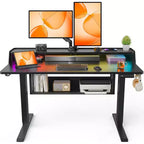 Electric Standing Desk, 48X24 In Adjustable Sit Stand Desk with Bookshelf Monitor Stand, Standing Gaming Desk with LED Light Strip