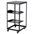 20U Open Frame Network Rack, Carbon Steel, Adjustable Depth 22-40in, with 2 Shelves & Casters, Wall Mount & Free Standing