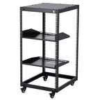 20U Open Frame Network Rack, Carbon Steel, Adjustable Depth 22-40in, with 2 Shelves & Casters, Wall Mount & Free Standing